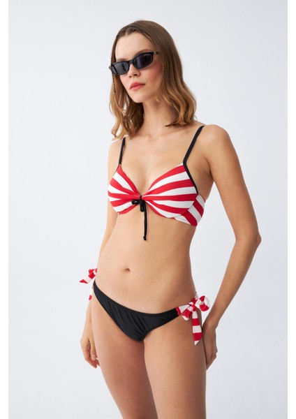 Kadın Yandan Bağlamalı Yarım Destekli Fiyonklu Alt Üst Bikini Takım Kırmızı 35014 fiyatları