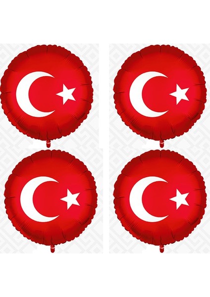 Türk Bayrağı Renklerinde Ay Yıldızlı Folyo Balon 45 cm 4 Adet Gösteri