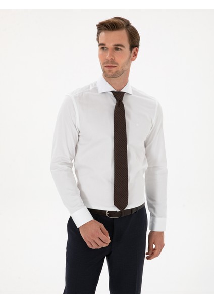 Erkek Beyaz Slim Fit %100 Pamuk İtalyan Yaka Klasik Gömlek 50250845-VR013