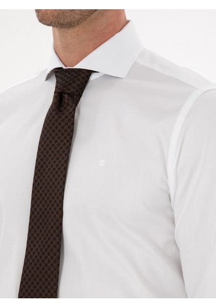 Erkek Beyaz Slim Fit %100 Pamuk İtalyan Yaka Klasik Gömlek 50250845-VR013