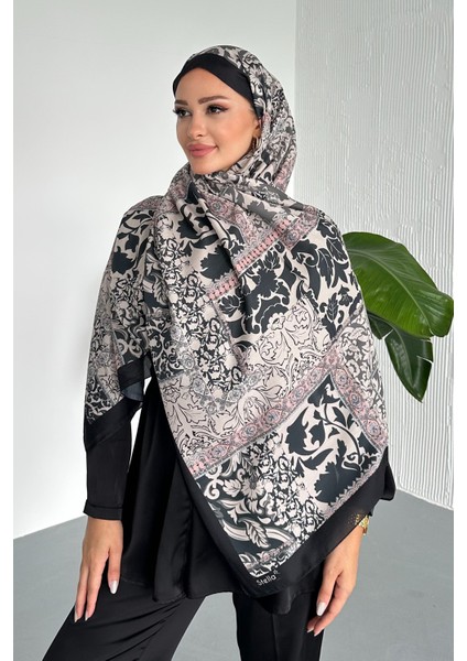 Patch Etnik Desenli Siyah Renk Soft Pamuk Şal