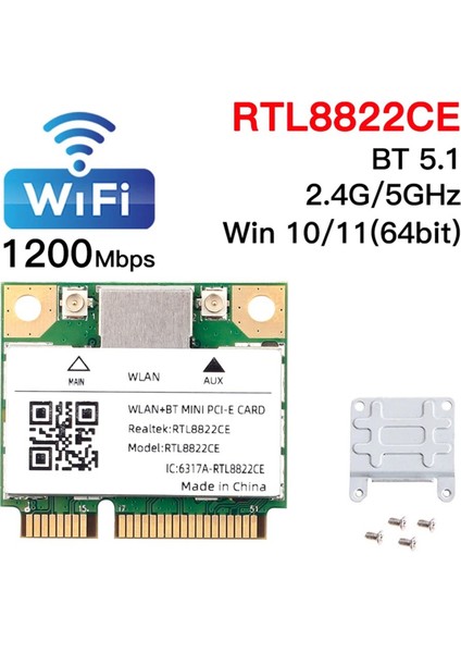 Çift Bant Mini Pcie RTL8822CE 1200MBPS Wifi Kartı Bluetooth 5.1 Kablosuz Adaptörü 802.11AC Dizüstü/pc Için Wind 10/11 (Yurt Dışından) fiyatları