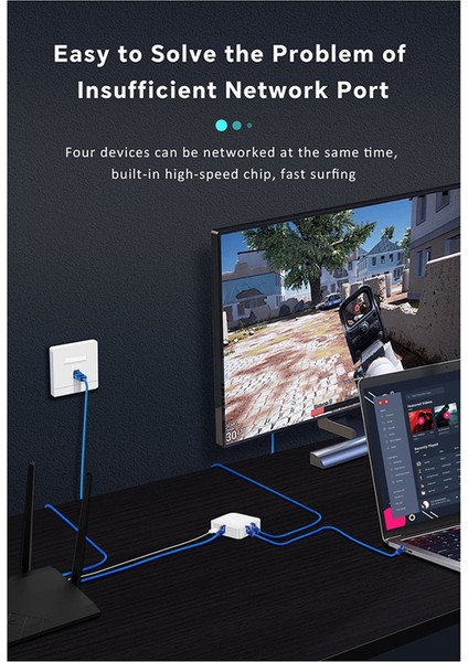 Evrensel Ağ Kablosu Uzatma Ethernet Ayırıcı Yüksek Hızlı USB C Güç Gigabit Internet RJ45 Ayırıcı Adaptörü 1 Ila 2 (Yurt Dışından)
