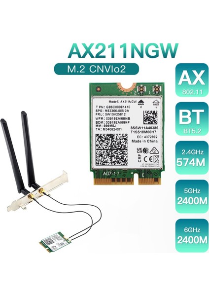 AX211NGW+ÇIFT Anten Wifi 6e M.2 Anahtar E Cnvio2 2.4ghz/5ghz Kablosuz Ağ Kartı 802.11AC Bluetooth 5.2 Adaptörü (Yurt Dışından) fiyatları