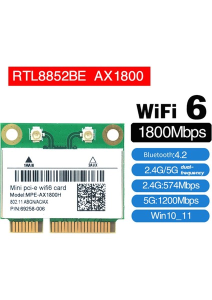 RTL8852BE Wıfı6 Kart AX1800M Wifi Bluetooth5.2 2.4ghz/5ghz Çift Bantlı Wıfı Kart Adaptörü 802.11AX WIN10/WIN11 Için (Yurt Dışından) fırsatları