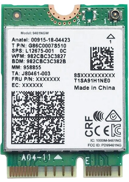 Intel 9461NGW Wifi Kartı Ac 9461 2.4g/5g Çift Bant 802.11AC M2 Anahtar E Cnvı Bluetooth 5.0 Kablosuz Adaptör (Yurt Dışından)