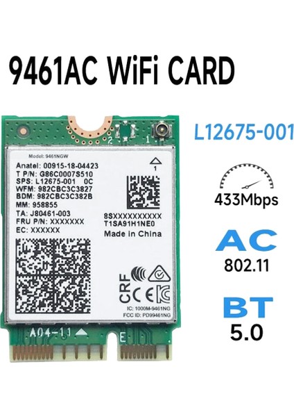 Intel 9461NGW Wifi Kartı Ac 9461 2.4g/5g Çift Bant 802.11AC M2 Anahtar E Cnvı Bluetooth 5.0 Kablosuz Adaptör (Yurt Dışından) fiyatları