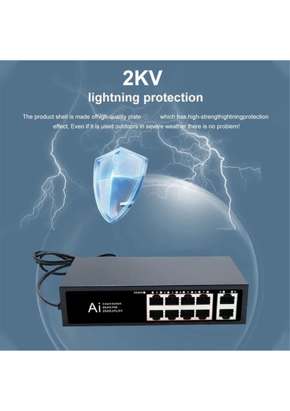 Poe Anahtarı 100MBPS Ethernet Anahtarı Poe Ayırıcı Ieee 802.3AF/AT Ip Kamera Için Kablosuz Ap Wifi Yönlendirici Abd Fişi 10 Port (Yurt Dışından)