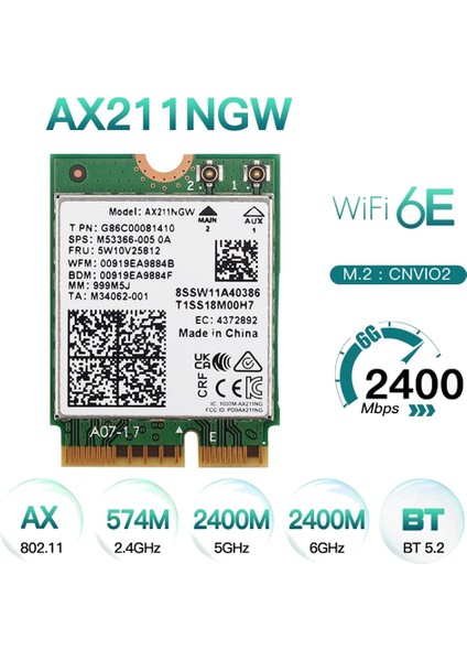 AX211NGW Wifi 6e M.2 Anahtar E Cnvio2 Çift Bant 2.4ghz/5ghz Kablosuz Ağ Kartı 802.11AC Bluetooth 5.2 Adaptörü (Yurt Dışından) indirimleri
