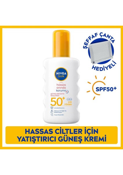 Sun SPF50 Anında Hassas Güneş Koruyucu Vücut Spreyi 200ML, Çanta Hediyeli, Güneş Alerjisine Etkili