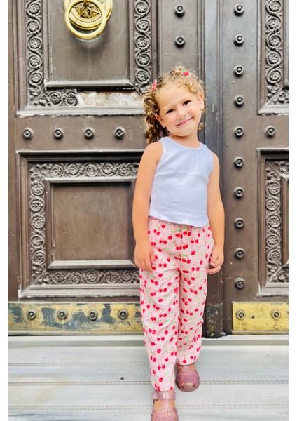 Kiraz Desenli Cepli Kız Çocuk Pantolon