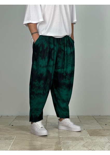 Yeşil Batik Pileli Yarım Şalvar