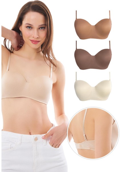 Balenli Toparlayıcı Dolgusuz Straplez Sütyen 3'lü Paket