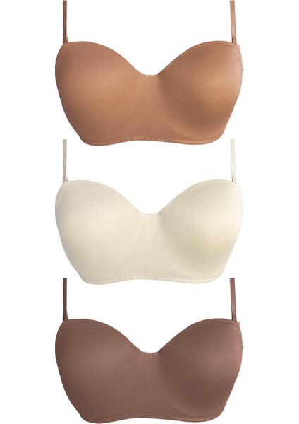 Balenli Toparlayıcı Dolgusuz Straplez Sütyen 3'lü Paket fırsatları