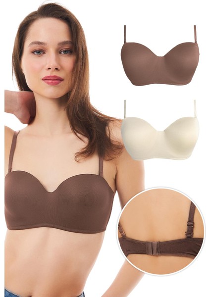 Balenli Toparlayıcı Dolgusuz Straplez Sütyen 2'li Paket-2