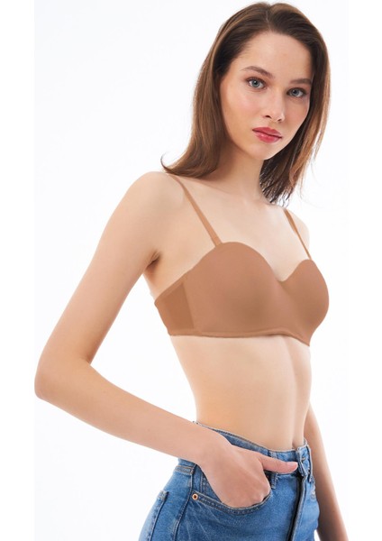 Bej Balenli Toparlayıcı Dolgusuz Straplez Sütyen modelleri
