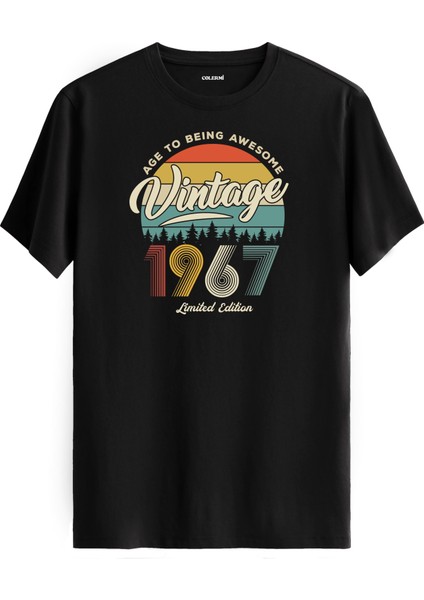 Vintage Tişört Nostalji 1967 Doğum Tarihli Bisiklet Yaka Basic Tişört Vintage Tasarım Tişört