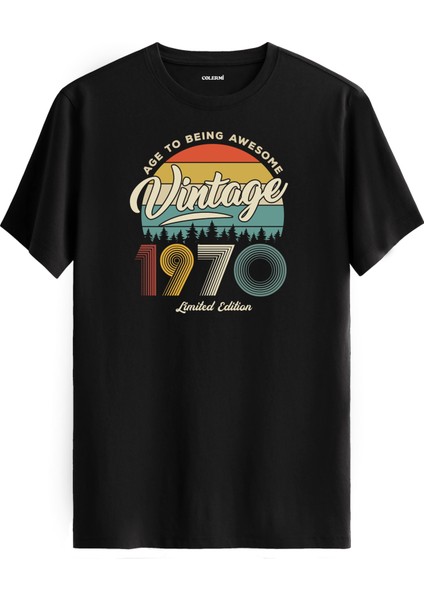Vintage Tişört Nostalji 1970 Doğum Tarihli Bisiklet Yaka Basic Tişört Vintage Tasarım Tişört