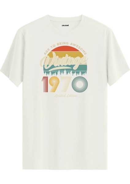 Vintage Tişört Nostalji 1970 Doğum Tarihli Bisiklet Yaka Basic Tişört Vintage Tasarım Tişört