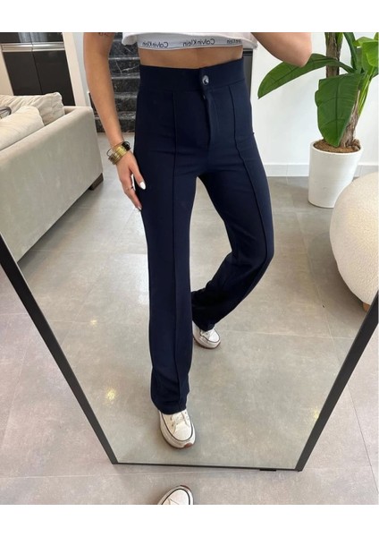 Yüksek Bel Likralı Krep Kumaş Pantolon