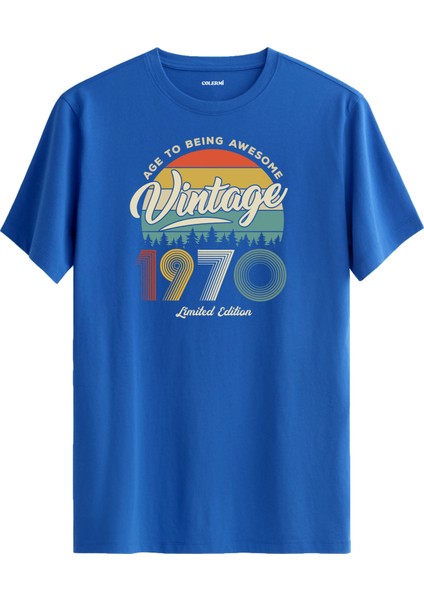 Vintage Tişört Nostalji 1970 Doğum Tarihli Bisiklet Yaka Basic Tişört Vintage Tasarım Tişört