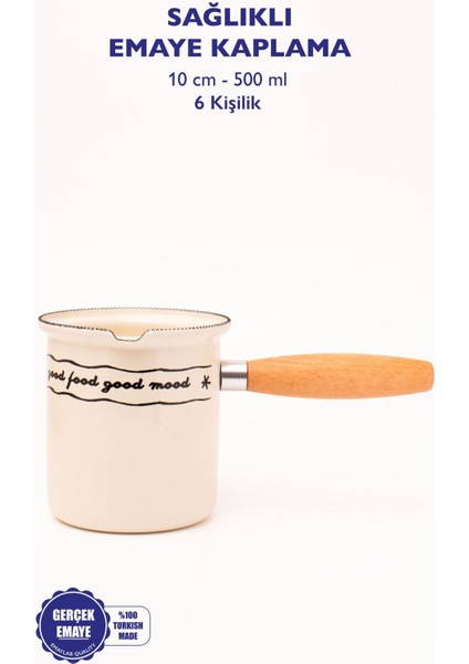 Mood Emaye Ahşap Saplı Cezve (500ML-6 Kişilik)