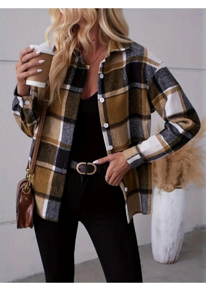 Kadın Uzun Kollu Kare Desenli Önden Düğmeli Dokuma Gömlek fırsatları