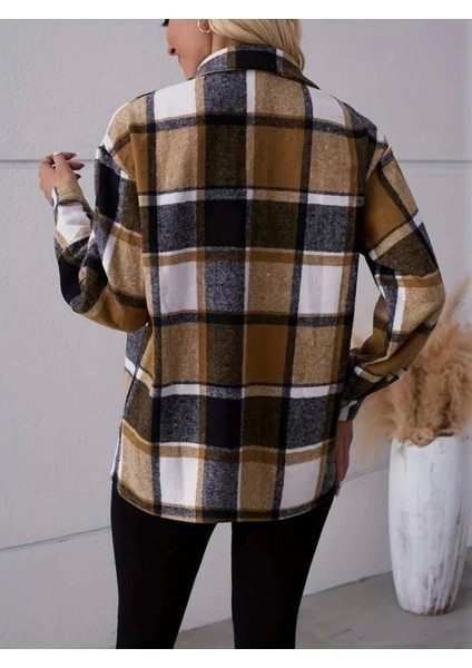 Kadın Uzun Kollu Kare Desenli Önden Düğmeli Dokuma Gömlek indirimleri