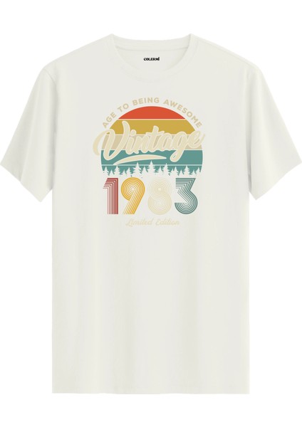 Vintage Tişört Nostalji 1983 Doğum Tarihli Bisiklet Yaka Basic Tişört Vintage Tasarım Tişört