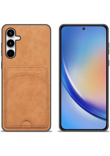 Samsung Galaxy S25 Fe Kickstand Deri Kaplamalı Tpu Telefon Kılıfı ve Kart Yuvası (Yurt Dışından)