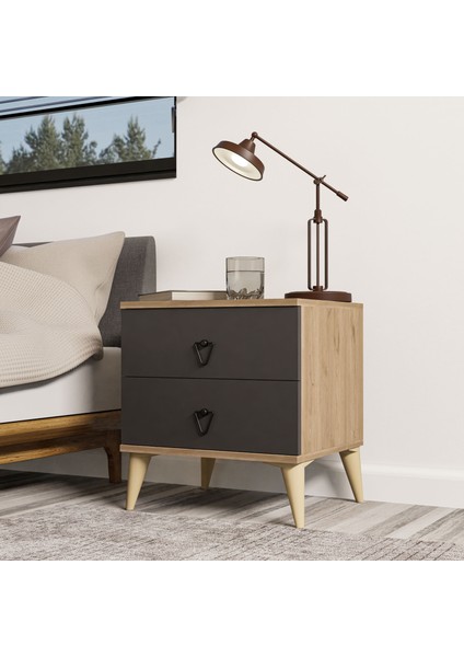 Versace 2 Çekmeceli Ayaklı Komodin Sepet - Antrasit 3638