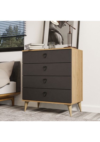 Versace 4 Çekmeceli Ayaklı Şifonyer Sepet - Antrasit 3618