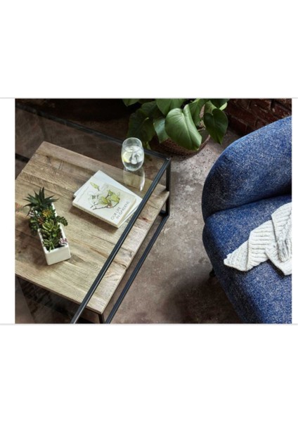 Drual Siyah Metal Cam Ahşap Orta Sehpa modelleri