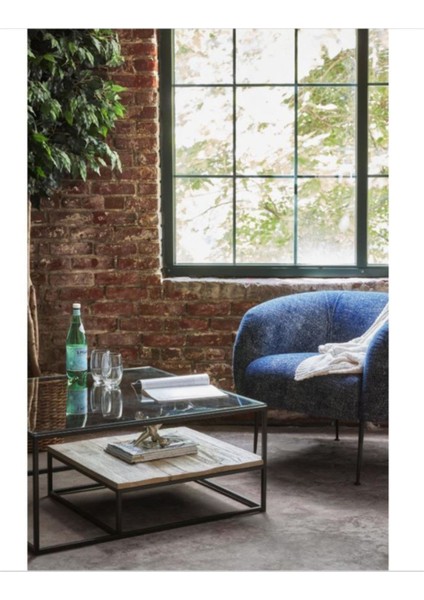 Drual Siyah Metal Cam Ahşap Orta Sehpa