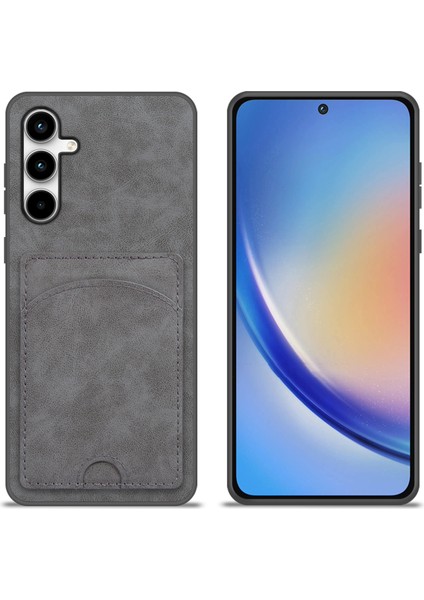 Samsung Galaxy S25 Fe Kickstand Deri Kaplamalı Tpu Telefon Kılıfı ve Kart Yuvası (Yurt Dışından)