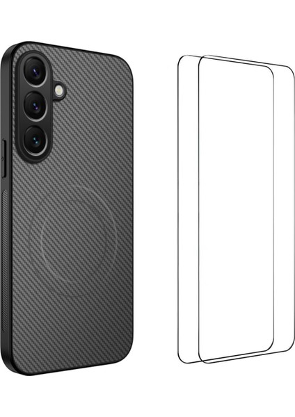 Samsung Galaxy S25 Fe Manyetik Kılıf Karbon Fiber Doku Pc Tpu Telefon Kılıfı 2 Adet Ekran Filmi ile (Yurt Dışından)