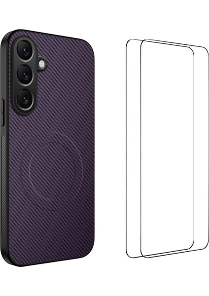 Samsung Galaxy S25 Fe Manyetik Kılıf Karbon Fiber Doku Pc Tpu Telefon Kılıfı 2 Adet Ekran Filmi ile (Yurt Dışından)
