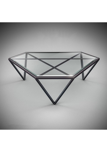 Tri Siyah Metal Cam Orta Kahve Sehpası