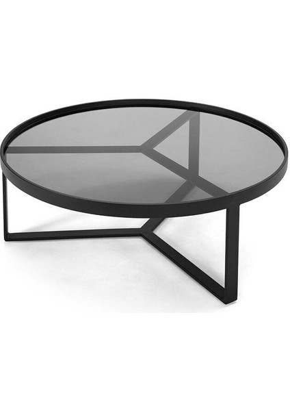 Aula Siyah Metal Cam Yuvarlak Orta Sehpa