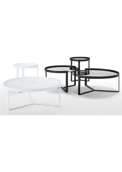 Aula Siyah Metal Cam Yuvarlak Orta Sehpa modelleri