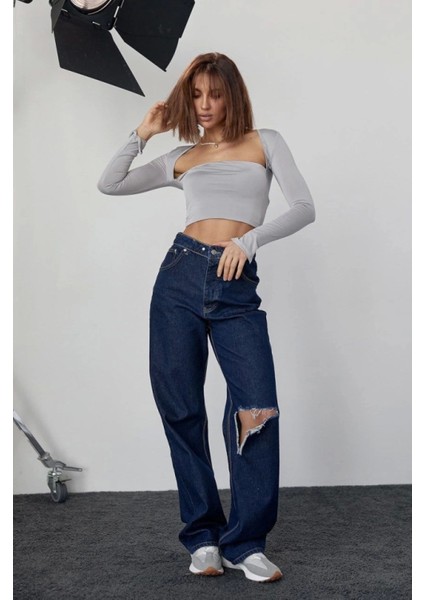 Kadın Uzun Kollu Crop Bluz - Taş fırsatları