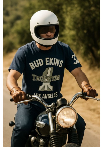 Triumph Bud Ekins Oversize Kısa Kollu Koyu Lacivert Tshirt