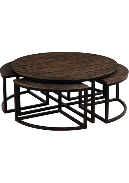Arcadia Siyah Metal Ahşap 5'li Orta Sehpa