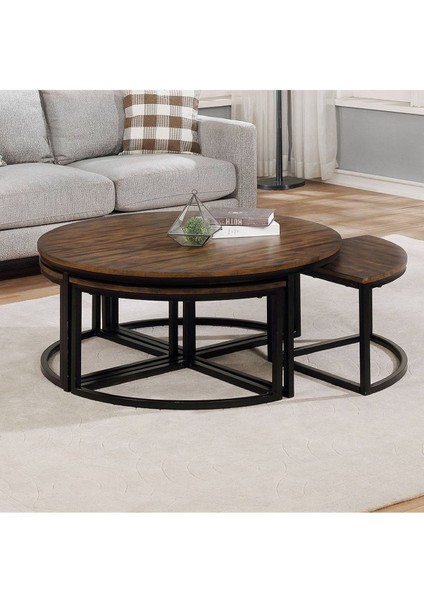 Arcadia Siyah Metal Ahşap 5'li Orta Sehpa fiyatları