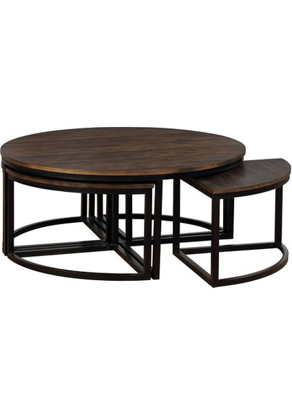 Arcadia Siyah Metal Ahşap 5'li Orta Sehpa modelleri