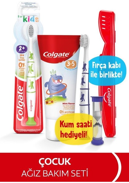 Kids 3-5 Yaş Florürsüz Diş Macunu 60ML+ Bpa Içermeyen Çocuk Diş Fırçası+Fırça Kabı&kum Saati Hediye