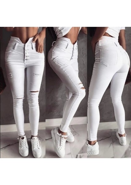 Yırtık Kot Pantolon - V Detay Bel fırsatları