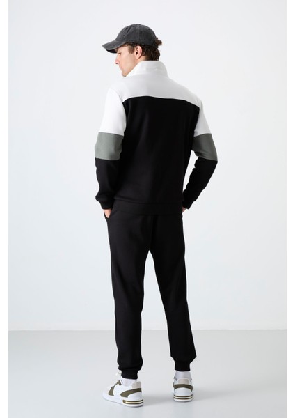 Siyah Dik Yaka Renk Geçişli İçi Polarlı Erkek Eşofman Takımı - 85186 fırsatları