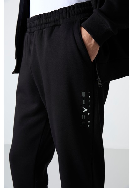 Siyah Dik Yaka Renk Geçişli İçi Polarlı Erkek Eşofman Takımı - 85186