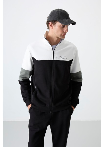 Siyah Dik Yaka Renk Geçişli İçi Polarlı Erkek Eşofman Takımı - 85186